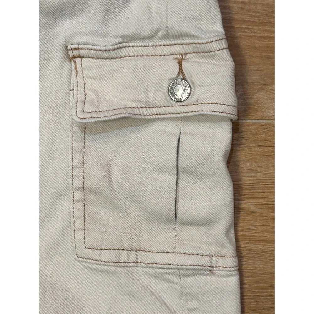 SONG Cargo Street Jean Off White Wide Leg Utility Pants Womens 9/29 Cream Denim‎
